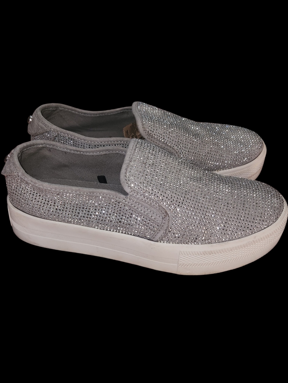 GUESS Women's Grey Rhinestone Slip-On Platform Sneakers Size 8.5